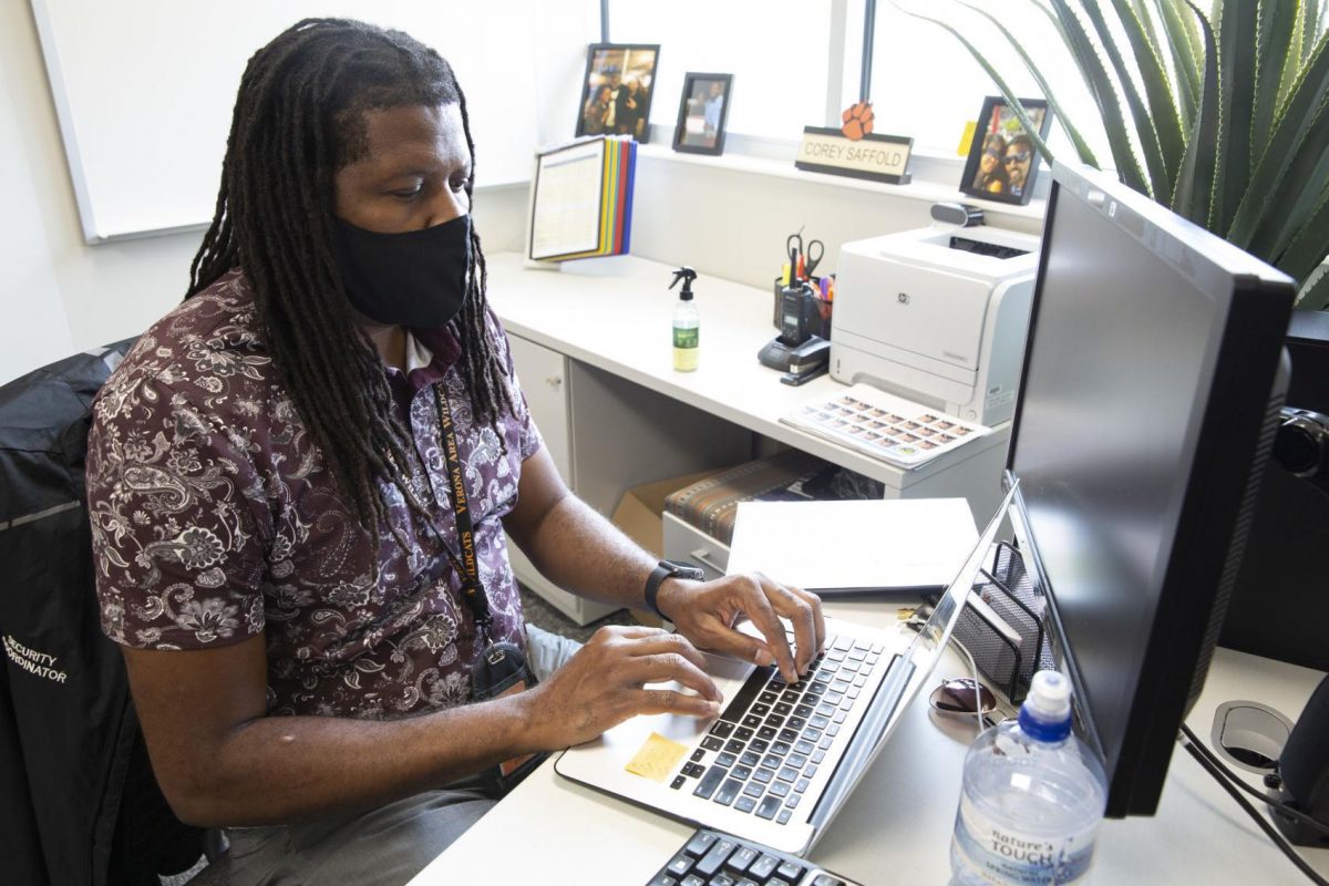 Corey Saffold typing on computer