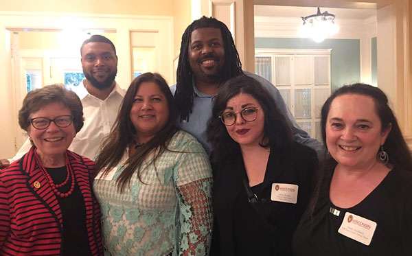 Odyssey alumni join Emily Auerbach at UW Chancellor Becky Blank's house