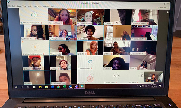 The faces of Odyssey students in Zoom class