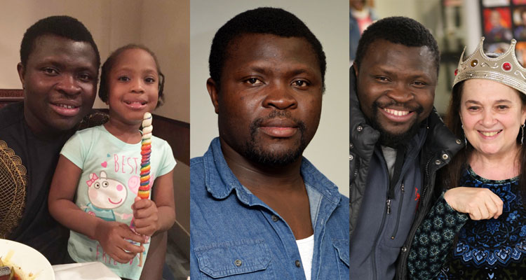 hree photos of Hezouwe, one with his daughter, one solo, and the final with Emily Auerbach