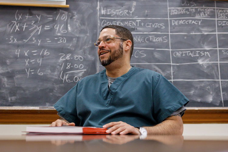 Mark, a student in English 100 at Oakhill this fall sitting in a classroom