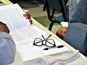 Student reading coursework