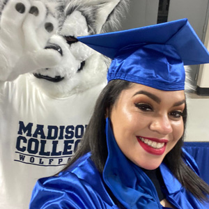 Joana in her graduation cap and gown