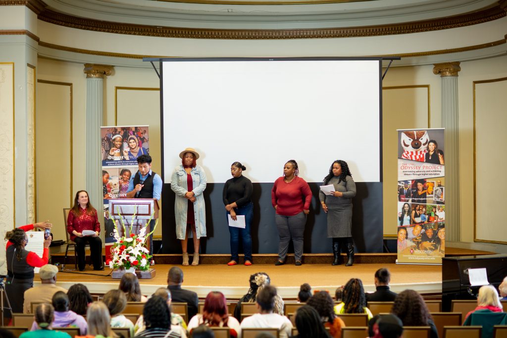 Winners reading their poems/ stories at theCelebration of Voting Odyssey