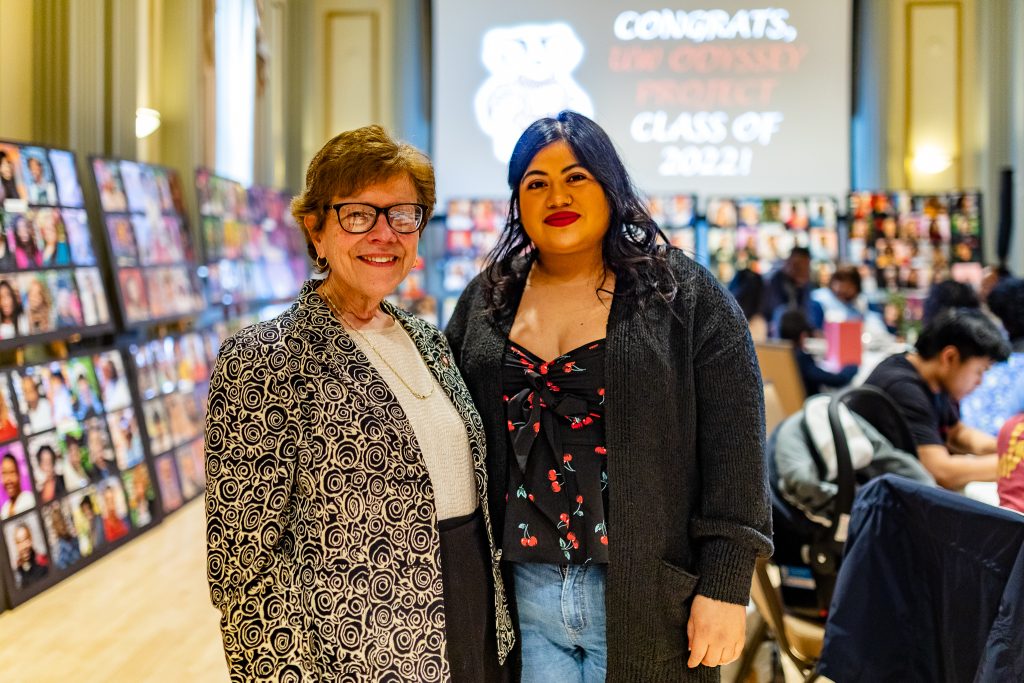 Former UW Chancellor Rebecca Blank with Odyssey student Erendira