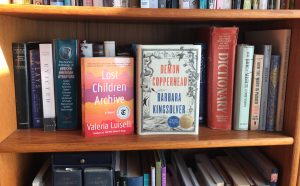 Bookshelf full of books, highlighting Bone Black by Bell Hooks, and Here I Stand by Paul Robeson